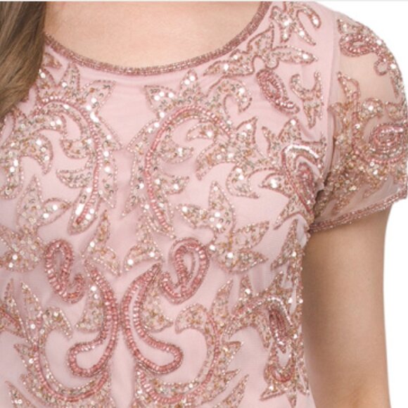 NWT! PISARRO NIGHTS BEADED MESH COCKTAIL DUSTY PINK ROSE MINI DRESS Sz 8 - Picture 3 of 7